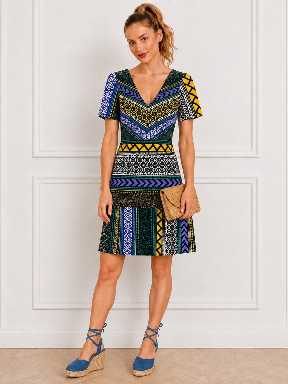 Plenty by Tracy Reese $178 Size 2 Multi Aztec Print Fit Flare Colorful Dress
